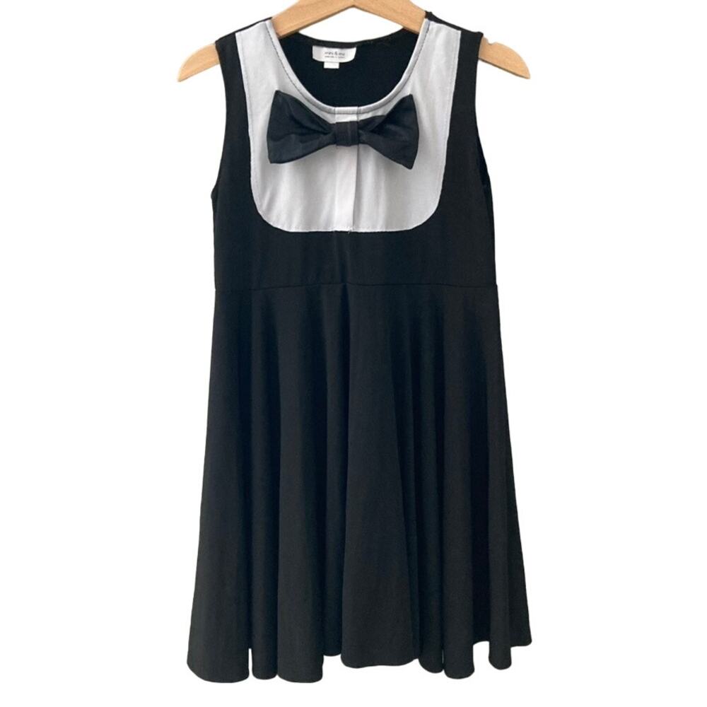 mini & me Tuxedo Bow Tie Twirl Dress - Black White - 6